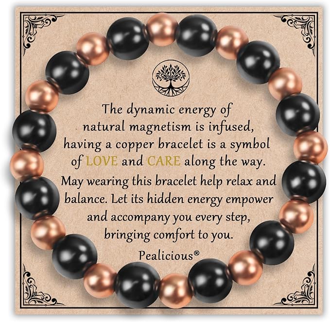 Copper Bracelet for Men Magnetic Bracelets as Valentines Gifts for Him, Dainty Copper Jewelry with 3800 Gauss Magnet, Weighted Bracelet for Men Beaded Bracelet Pulsera De Cobre Para Hombres