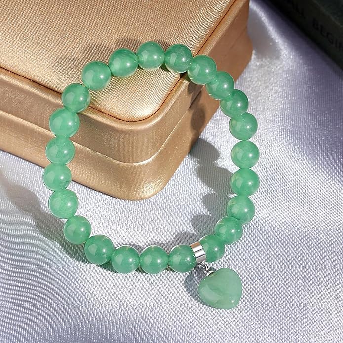 MAIBAOTA Healing Crystal Bracelet for Women, 8 mm Natural Gemstone Beaded Bracelet, Love Heart Bracelet Jewelry Gifts for Birthday Mothers Day Valentine's Day Anniversary