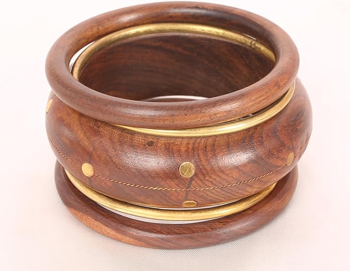 Touchstone wood bracelets for women bangle wooden jewelry handmade artisan bangles natural handcrafted brown olive stylish chunky boho bohemian bracelet brass metal inlaid woods stackable