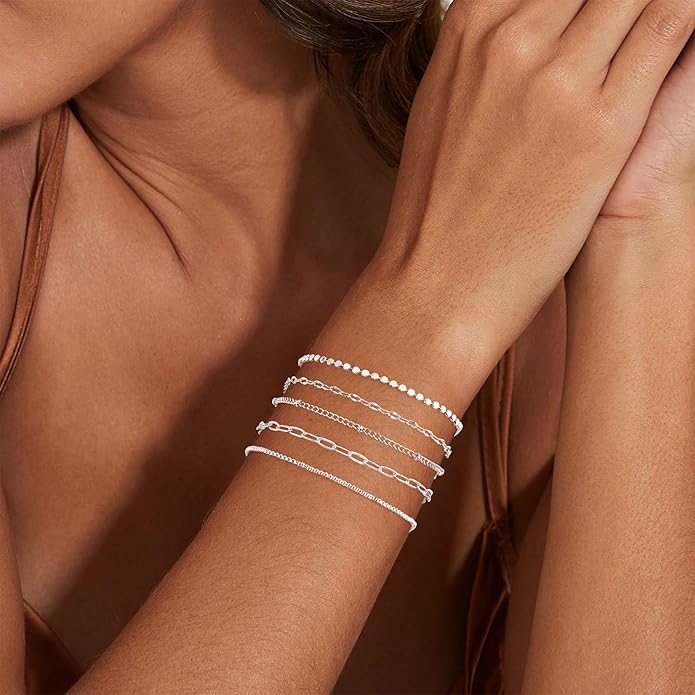 VIBILIA Dainty Gold Chain Bracelet for Women Trendy Stackable Adjustable Layered Metal Bracelet Gold Plated Twist Link Figaro Chain Paperclip Bracelets Fashion Jewelry