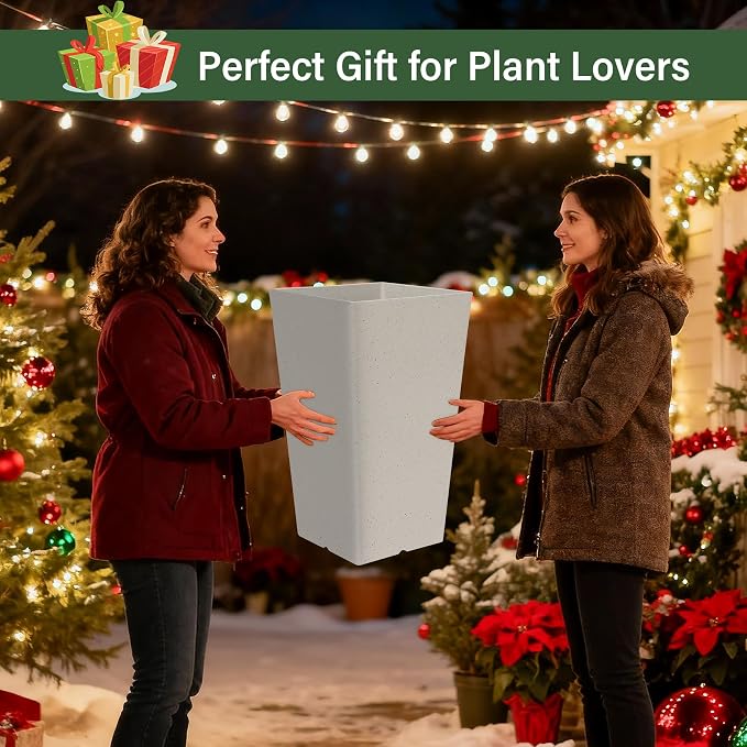 Neoaider Set of 2 Tall Planter, 21 inch Large Plastic Planter, Light Gray | - Image 8