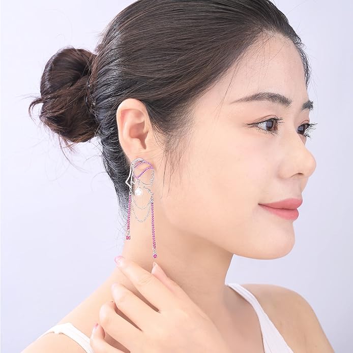 Unique Abstract Face Art | Dangle Statement Long Earrings for Women | Rhinestone Tassel Handmade Chandelier Earrings
