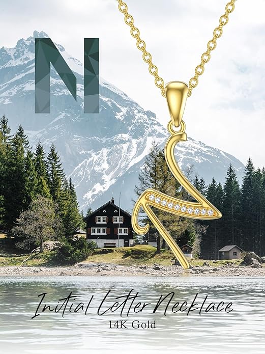 14k Gold Initial Necklace for Women, Solid Gold Moissanite Letter Pendant Necklaces Jewelry for Her Birthday Valentines Day Gifts for Mom Wife Christmas Gifts for Girlfriend Sister