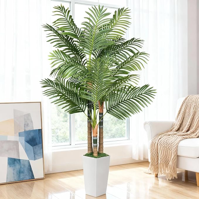 6ft Artificial Palm Tree Indoor Plant，Triple Faux Tropical Areca Floor Plant in by EOOIOGARDEN