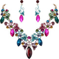 BriLove Women's Costume Fashion Crystal Floral Vine Leaf Statement Necklace Dangle Earrings Set