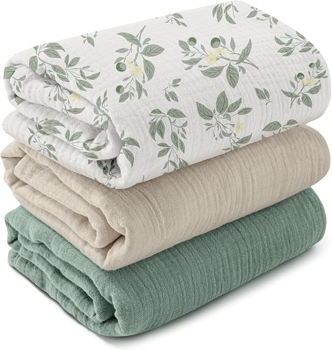 GLLQUEN BABY Muslin Swaddle Blankets,3-Pack Receiving Blanket for Newborn Boys and Girls,Baby Swaddle Blanket Unisex,Osmanthus Fragrance,Baby Essentials, Registry & Gift, 40 x 38 inches
