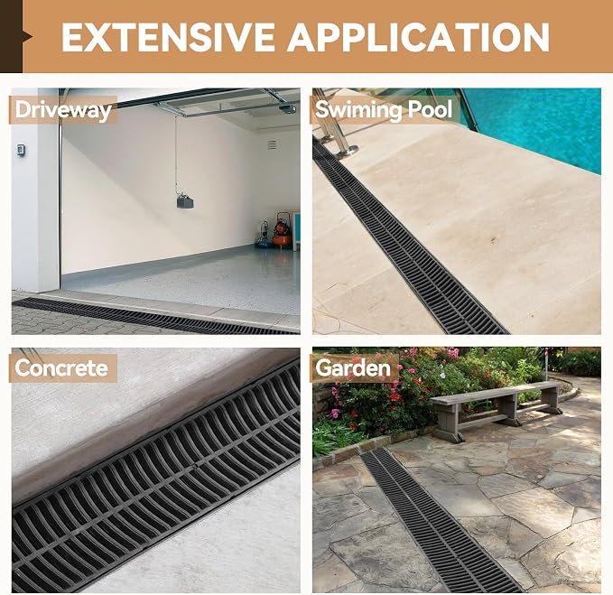 FAHKNS 6 Pack Trench Drain System, 5.9x5.1x39 Inch HDPE Drainage Trench - Image 7
