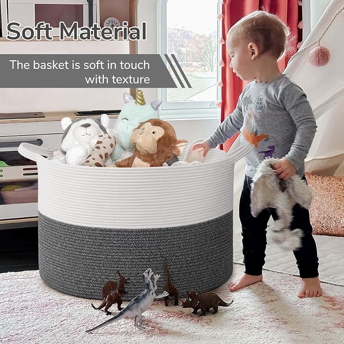 INDRESSME 115L Extra Large Woven Rope Blanket Basket Living Room | 23.6" x - Image 6