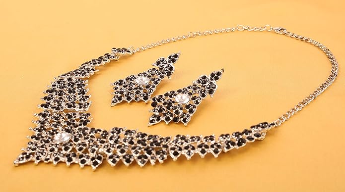 Touchstone Indian Bollywood Tinsel Town Traditional Western Taste Studded Diamond Look Rhinestones Designer Bridal Jewelry Necklace Set for Women
