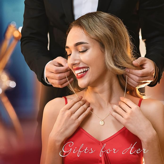 Hidepoo Valentines Gifts for Kids Teen Girls Women - 14K Gold Plated/Rose Gold Plated/S925 Sterling Silver Disc Initial Necklaces for Girls Jewelry Birthday Valentines Gifts for Kids Girl Teens Women