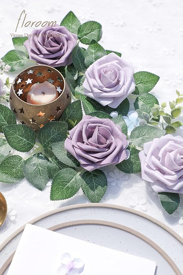Artificial Flowers 25pcs Real Looking Lavender African Violet Purple Foam Fake - Image 5