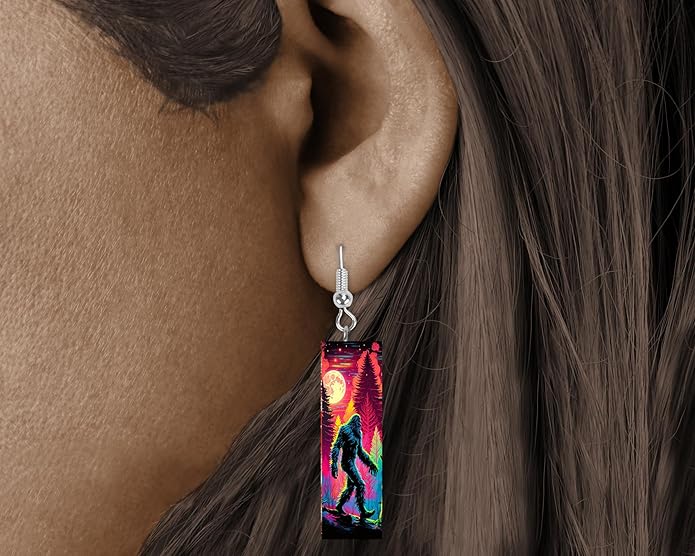 Earrings Handmade Bar Wood Earrings Light Weight Printed Image Dangle Earring Jewelry