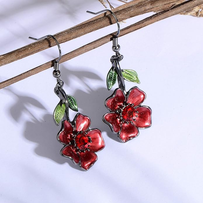 AMYJANE Vintage Statement Jewelry Set - Spring Leaf Flower Floral Plant Necklace Earring Set Crystal Rhinestone Fashion Costume Jewelry for Women Prom Party Unique Gift