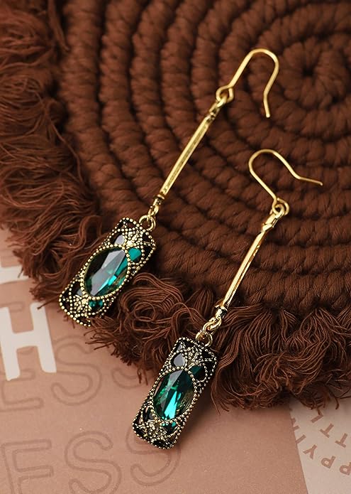 MINACHI Vintage Green Stone Created Emerald Dangle Earrings, Vintage Victorian Jewelry Gifts for Women