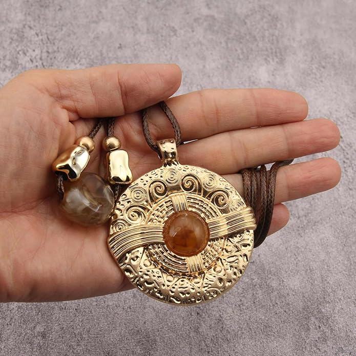 Boho Necklaces for Women Chunky Circle Necklace Layered Boho Circle Leather Choker Necklace Long Vintage Necklaces Bohemian Jewlery Gifts