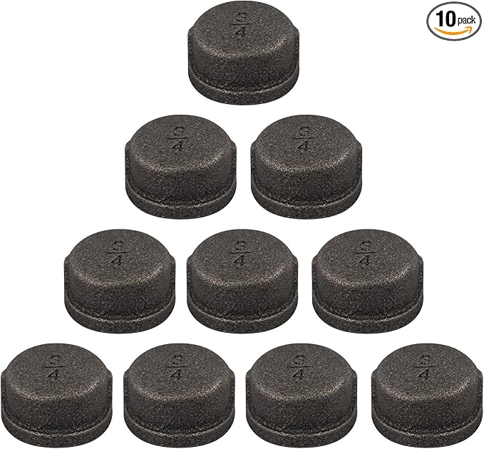 10 Pack 3/4" Malleable Cast Iron Pipe Cap, DIY furniture shelf decor, fits by NIUBIDINDUSTRIALFURNITUR