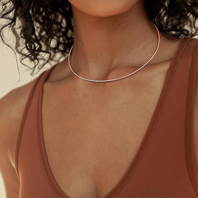 Dainty Choker Necklace for Women, Minimalist Simple Thin Lightweight Collar Choker, 14K Gold Plated Stainless Steel, Hypoallergenic Fashion Trendy Jewelry, Open Cuff Bangle Inspired Design Jewelry