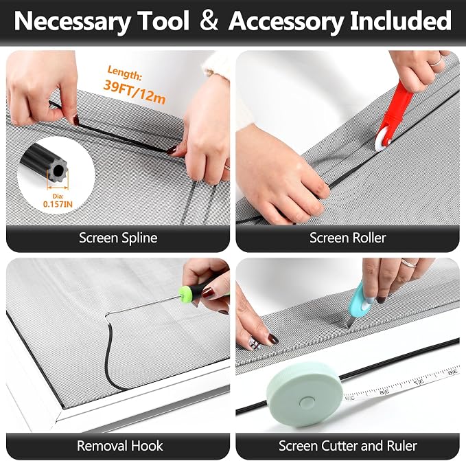 Secopad Window Screen Door Repair Kit, Durable Fiberglass Mesh Roll - Image 5