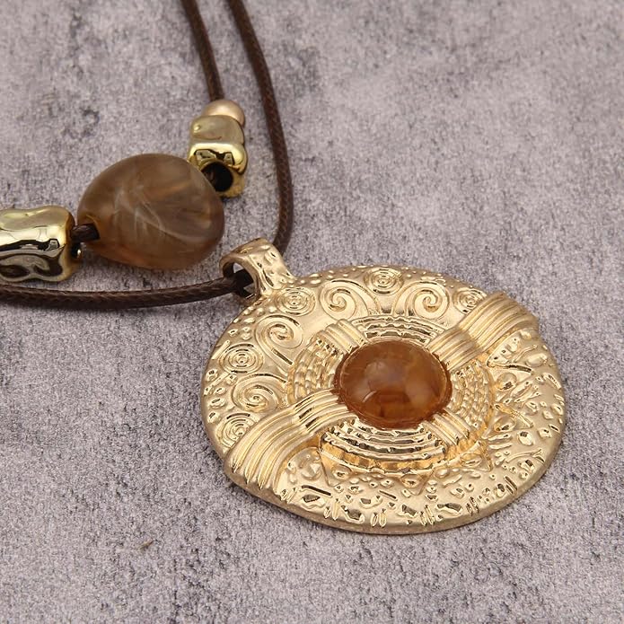 Boho Necklaces for Women Chunky Circle Necklace Layered Boho Circle Leather Choker Necklace Long Vintage Necklaces Bohemian Jewlery Gifts