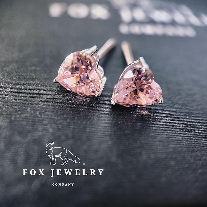 14K White Gold Moissanite Earrings Men & Women, Solid Gold Simulated Diamond and Lab Diamonds Studs for Men & Women, 1ct - 2ct Round, Princess, Heart, Halo Cut, Dangle, Lever or Screw Back Earrings, VVS1, D Color, Pink or Blue - Luxury Gift Box