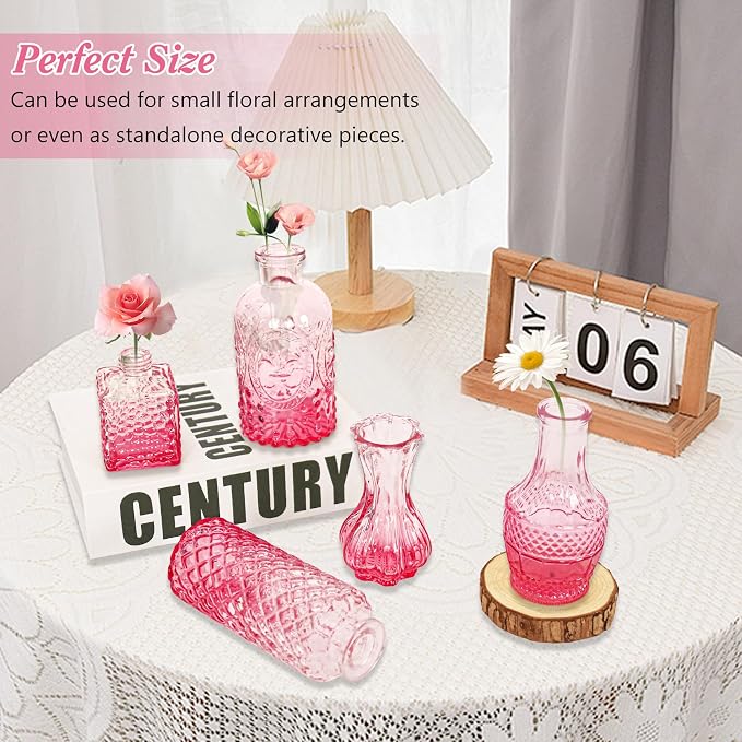 Set of 40 Glass Bud Vases, Small Pink Glass Vases in Bulk, Mini Vintage - Image 7
