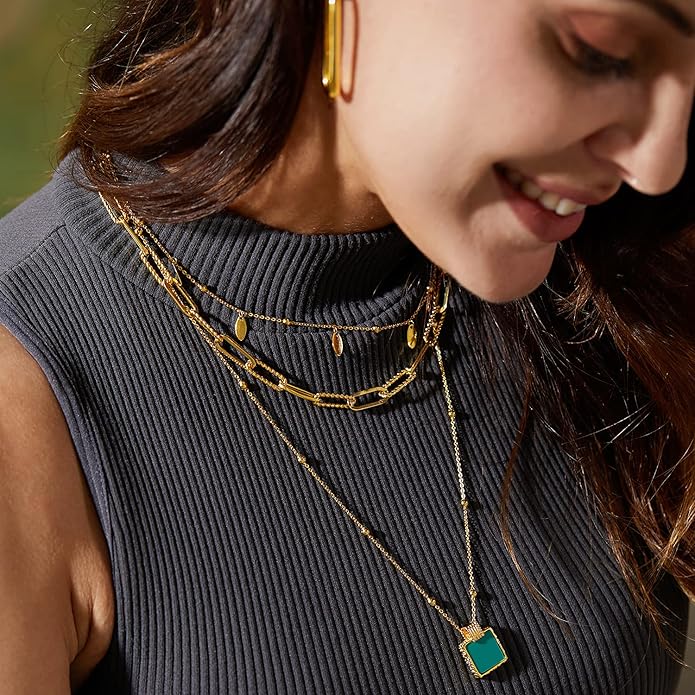 Dainty Layered Choker Necklace 18k gold Plated Y Pendant Commemorative coin Necklace Multilayer Bar Disc Necklace Adjustable Layering Choker Necklaces fashion jewelry for Women Girls