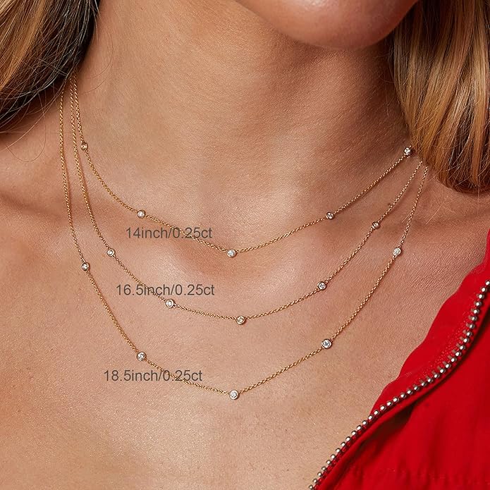 VRIUA Necklaces for Women - 14K Gold/Silver Plated Dainty Chain Necklace with Five Charms: Diamond, Bow, Snowflake, Cross, Flower, Clover, Butterfly, Heart, Star of David, and Star Trendy Jewelry