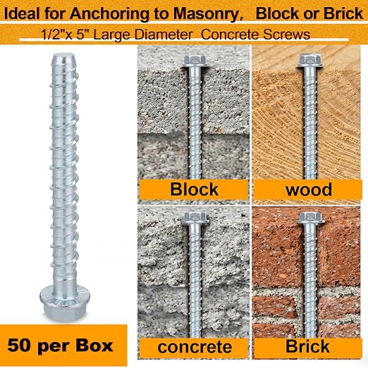Hicarer 50 Pack 1/2 x 5 Inch Concrete Screws Galvanized - Image 4