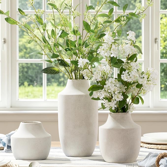 Mitt&Ditt Ceramic Flower Vase, 7.5 inch Off-White Farmhouse Rustic Vase - Image 9