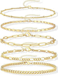 Gold Bracelets Set for Women Non Tarnish Trendy,14K Gold Plated Dainty Stackable Paperclip Cuban Link Chain Bracelets, Simple Cute Cuff Bracelets Jewelry Set Adjustable 7"+2"
