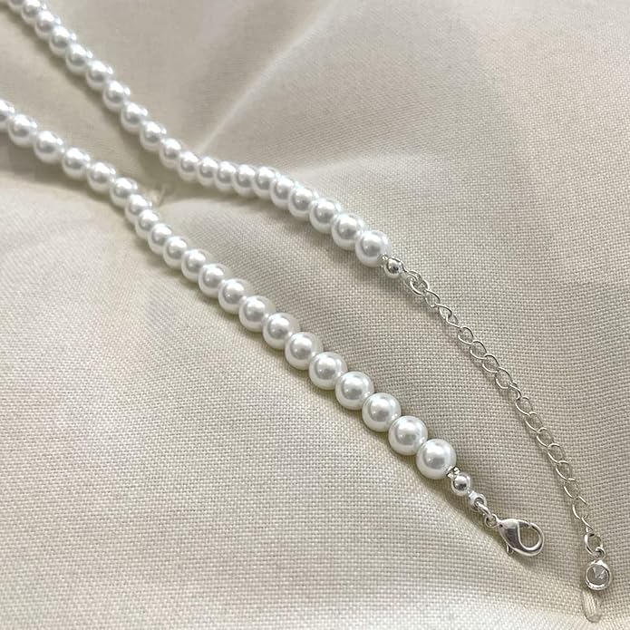 Zeffy Pearl Necklace 4MM/6MM/8MM Dainty Round Imitation Pearl Choker Necklace Wedding Pearl Necklace Delicate Jewelry for Women Simple Bridesmaid Jewelry Gifts