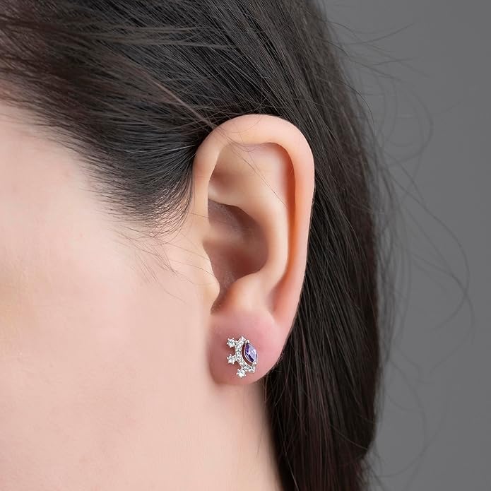 Evil Eye Birthstones Earrings, Minimalist Family Earring, Sterling Silver Earring, Personalized Gift, Mothers Day Gift, 14K Gold Jewelry