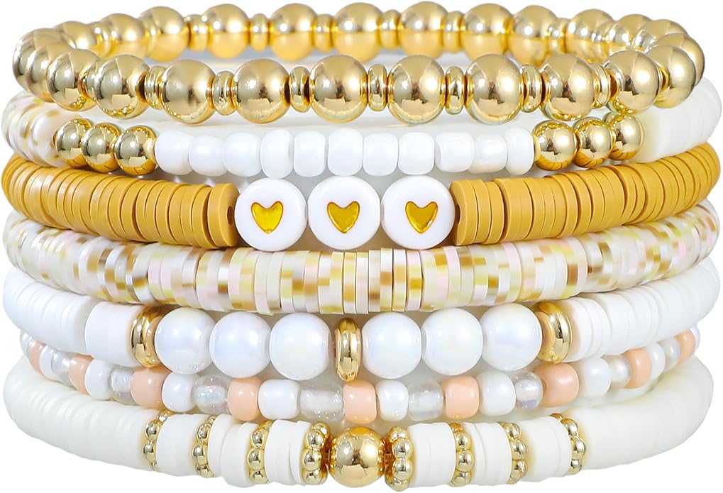 Heishi Beaded Stretch Bracelets for Women Stackable Polymer Clay Beads Bracelets Friendship Boho Summer Beach Bracelet Jewelry Set