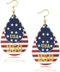 Gold Dangle Earrings for Women - American Flag Teardrop Earrings for 4th of July, Patriotic Independence Memorial Veterans Day Leather Cute Lightweight Fashion Jewelry USA 250th Celebration Gifts