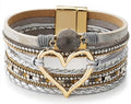 Suyi Multilayer Leather Wrap Bracelet Heart-Shape Wide Cuff Bracelets for Women