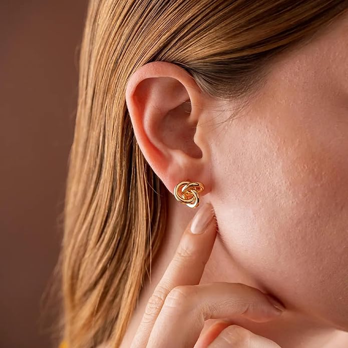 Gold Knot Earrings for Women Trendy Stud Earrings Chunky Statement Drop Dangle Earrings Lightweight Hypoallergenic Jewelry Women Christmas Gifts