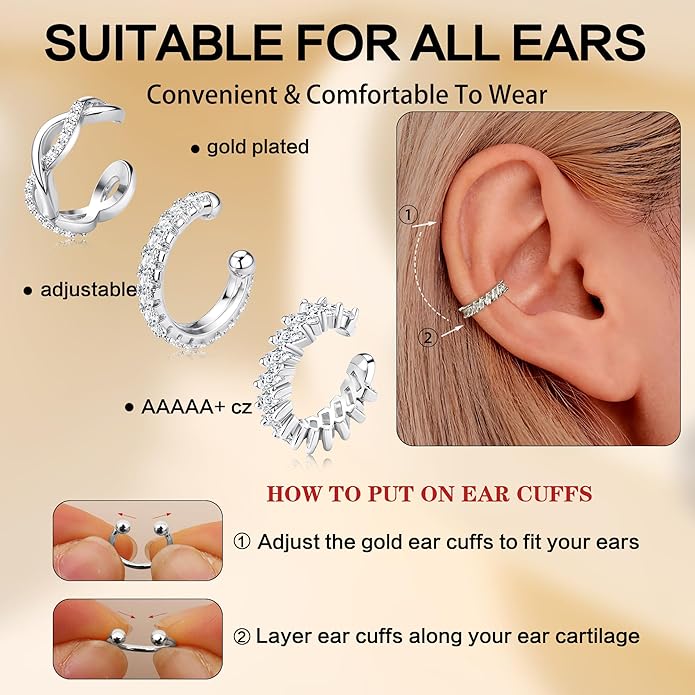 Dochais Ear Cuffs Non-Piercing Earrings for Women Cute Small Clip-On Cartilage Earring 14k Gold Plated Dainty Fake Piercings Earings