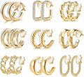 THUNARAZ 9 Pairs Clip on Earrings for Women 14K Gold Plated Chunky Hoop Clips Earring Trendy Clip on Hoop Earrings for Women Non-Pierced Fake Jewelry
