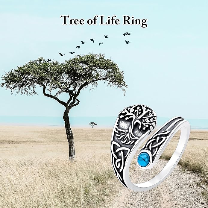PELOVNY Spoon Rings for Women 925 Sterling Silver Vintage Cross Tree of Life Turquoise Adjustable Thumb Rings Jewelry Gifts for Women Men