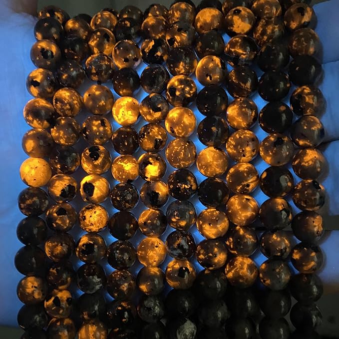 110PCS 6MM Flame Yooperlite Stone Beads Loose Beads for Jewelry Making DIY Bracelets Show Flame Color Under The Irradiation of UV Lamps 2 Strands