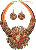Statement African Necklace For Women African Jewelry Costume Earring Sets Tribal Fashion Colorful Big Rhinestone Crystal Pendent Collar Choker Bold Chunky Bib Handmade