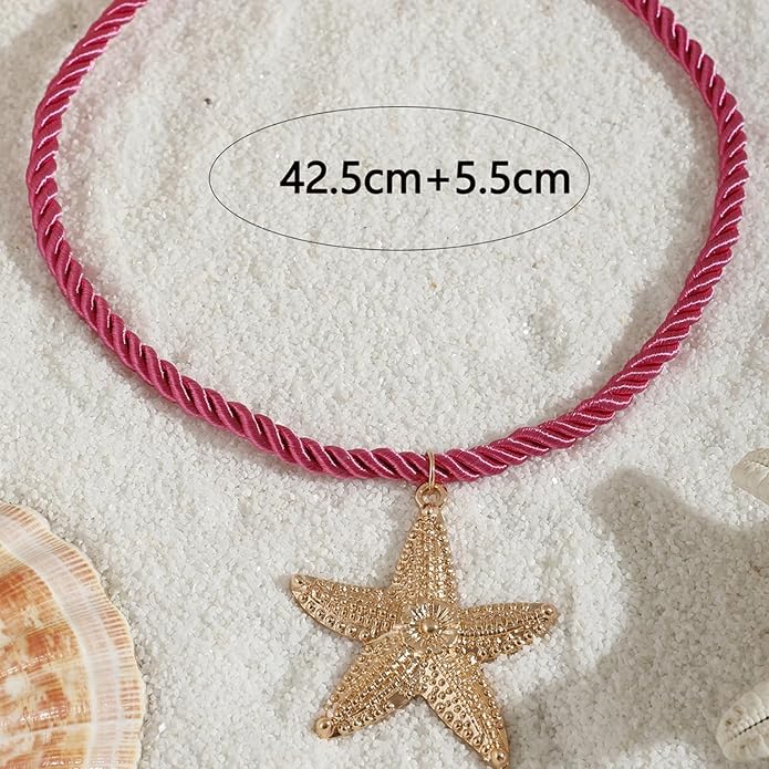 Starfish Necklace for Women,Vintage Gold Starfish Pendant Necklace Boho Colorful Rope Necklace Beach Party Classic Accessory