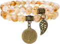 Bivei Natural Semi Precious Gemstone beads bracelet for women - Life Tree and Leaf Charm Energy Reiki Crystal Stretch Bracelets