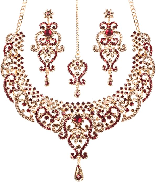 Touchstone Indian jewelry set for women bollywood gold jewellery wedding outfits necklace sets earrings bridal maang tikka fancy costume girls big desi accessories rhinestone in gold or silver tone