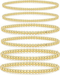 adoyi Valentines Day Gifts for Her Gold Bracelets for Women Waterproof, 14K Gold Plated Beaded Strand Bead Ball Bracelets stack Adjustable Jewelry Set for Gifts