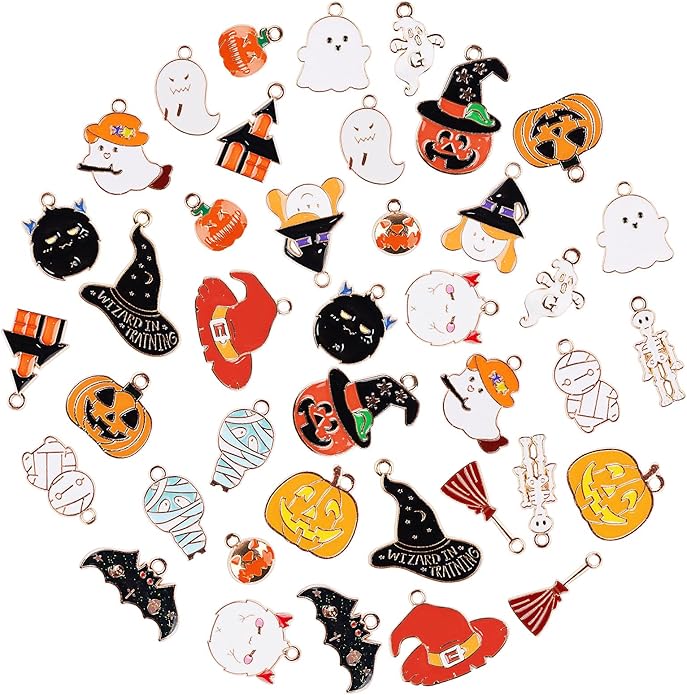 Kalolary Halloween Charms Alloy Enamel Bracelet Metal Earring Kawaii Pendant for Party DIY Jewelry Necklace Making Supplies