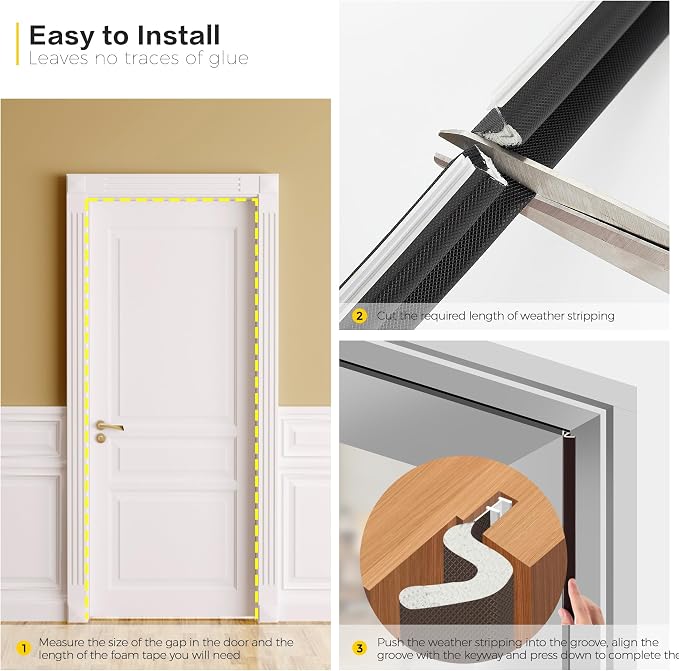 Ravinte Weather Stripping Door Seal, Q-Shaped Kerf Foam Strip, 26 FT, No - Image 5