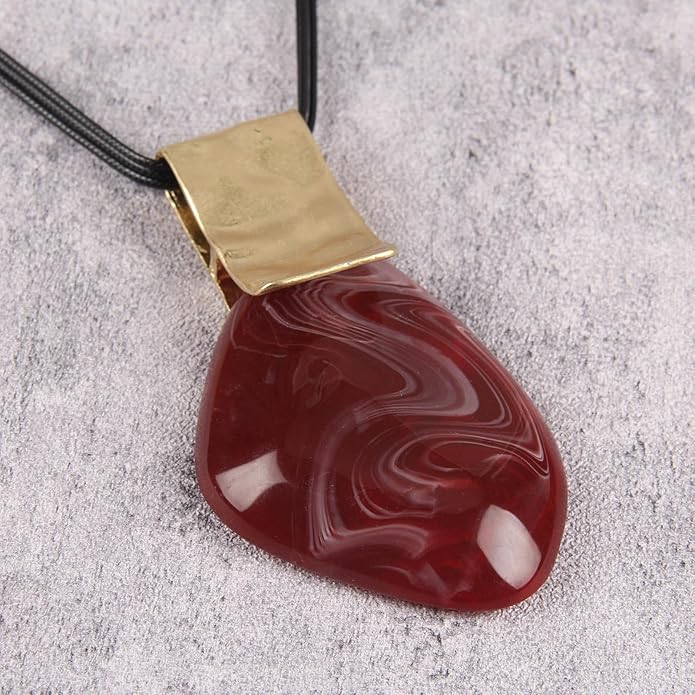 GelConnie Leather Necklace for Women Large Pendant Long Brown Necklace Circle Leather Choker Vintage Sweater Necklace Gold Chunky Boho Necklaces for Women
