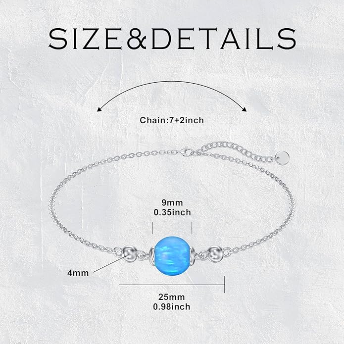 Opal Anklet/Bracelets for Women, S925 Sterling Silver Adjustable Foot Beaded Round Charm Ankle Bracelet Anklets Jewelry Anniversary Birthday Gifts for Women-1