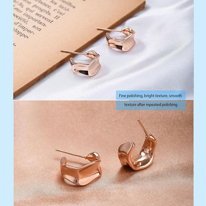 Chunky Gold Hoop Earrings for Women, 14K Gold/Silver Plated Statement Geometric Drop Dangle Earrings Trendy Knot Stud Hypoallergenic Fashionable Gift for Women